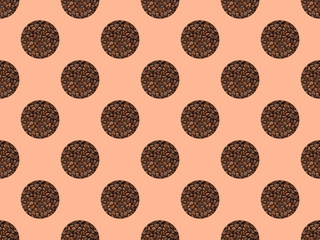 Polka dot seamless pattern from coffee beans on a pink background. pattern
