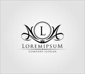 Letter L Luxury Boutique Logo, Heraldic Vintage Badge Design.