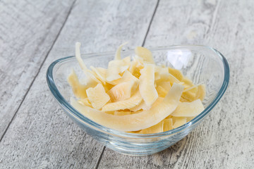 Coconut dry chips in the bowl