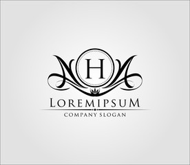 Letter H Luxury Boutique Logo, Heraldic Vintage Badge Design.