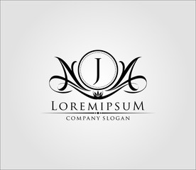 Letter J Luxury Boutique Logo, Heraldic Vintage Badge Design.