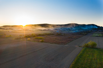 Spring fields top view.