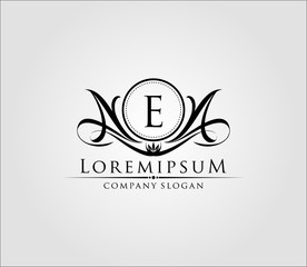 Letter E Luxury Boutique Logo, Heraldic Vintage Badge Design.