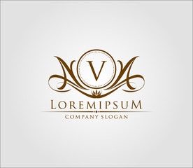 Letter V Luxury Boutique Logo, Heraldic Vintage Badge Design.