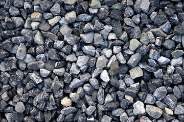 Top view of blue construction gravel texture background. Small granite stone full frame background.
