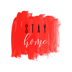 Stay home red ink icon. Coronavirus lockdown, quarantine. Watercolor texture. Pandemic medical concept hand drawn vector brush strokes, splash, spot isolated on white background. No infection. 