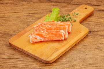 Crab sticks served salad leaves