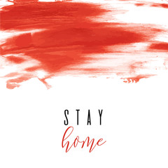 Stay home red ink icon. Coronavirus lockdown, quarantine. Watercolor texture. Pandemic medical concept hand drawn vector brush strokes, splash, spot isolated on white background. No infection. 