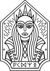 Scandinavian culture. Monochrome drawing. Vector illustration isolated on a white background. Print, poster, t-shirt, postcard, tattoo, for stamp or stamping on the skin. Ethnic drawing. Nordic runes