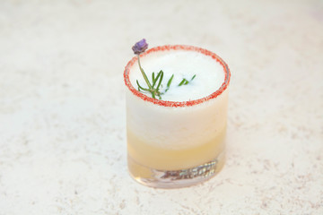 Traditional cocktail pina colada, gourmet presentation.