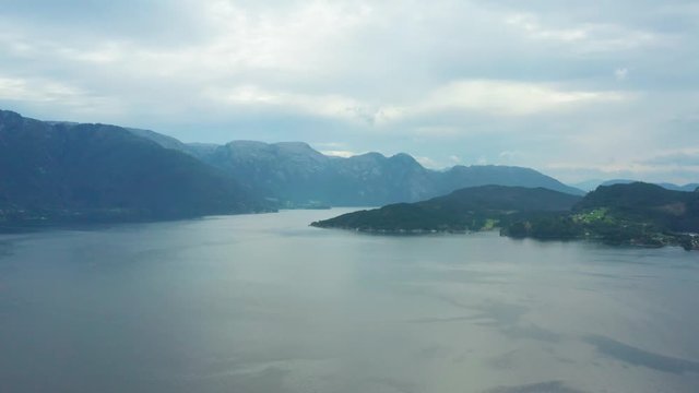Flight over beautiful Hardangerfjord in Norway