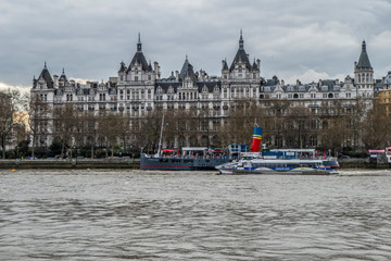 Historic building along the Thames River in London