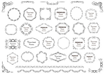 Calligraphic design elements . Decorative swirls or scrolls, vintage frames , flourishes, labels and dividers. Retro vector illustration.