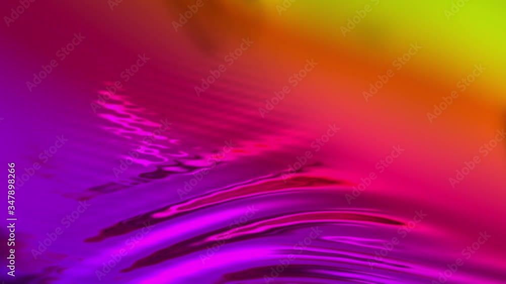Poster animated metalic rainbow color gradient on fabric with folds in 4k. 3d render of wavy cloth surface 