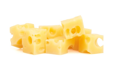 Many pieceses of cheese on white