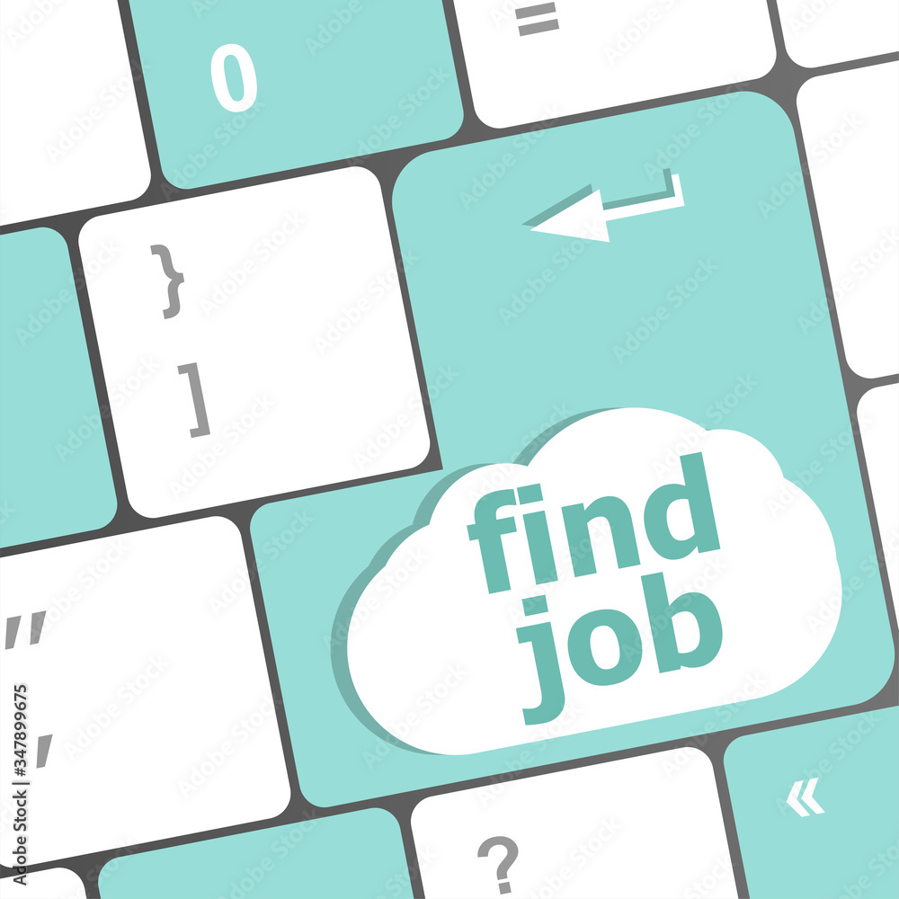 Poster searching for job on the internet. jobs button on computer keyboard
