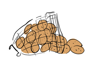 Fresh crop of potatoes in a mesh bag