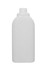 Empty, open plastic bottle, for liquids. Isolated on a white background.