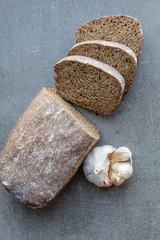 homemade black rye bread and garlic