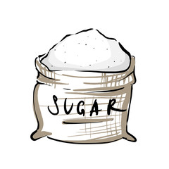 Sugar bag with an inscription on a white background. Vector illustration.