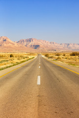 Fototapeta na wymiar Endless road driving drive empty desert landscape portrait format loneliness infinite