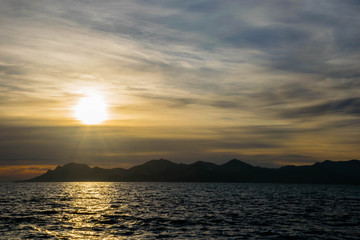 Naklejka na ściany i meble Yellow Sunset on the Mediterranean Sea