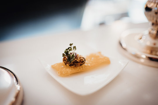 photo of a luxury artistic dish in a restaurant