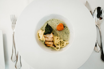 photo of a luxury artistic dish in a restaurant