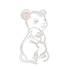 Plakat Mouse family character. Vector illustration. Mom and baby. Happy mother day. Mom I love you.