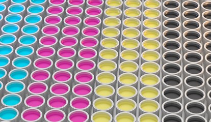Farbtöpfe - bunt - CMYK - Druckfarbe - Renovierung
