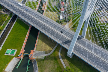 Aerial view of Most Redzinski bridge over Oder river in Wroclaw, Poland.