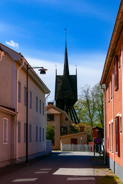 Soderkoping, Sweden  A quiets street and the St Laurentii Church.