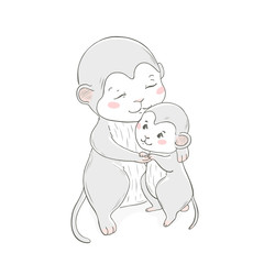 Animal family character. Vector illustration. Mom and baby. Happy mother day. Mom I love you.