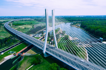 Aerial view of Most Redzinski bridge over Oder river in Wroclaw, Poland.