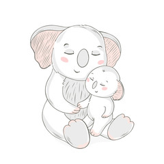 Koala. Animal family character. Vector illustration. Mom and baby. Happy mother day. Mom I love you.