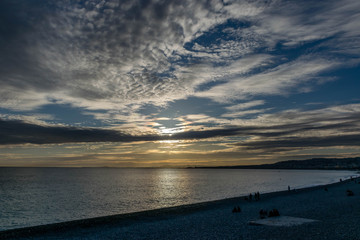Fototapeta na wymiar Sunset on the mediterranean beach