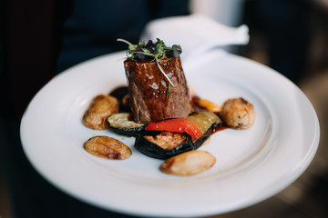 photo of a luxury meat meal with eggplants