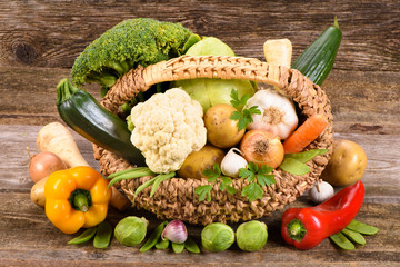 arrangement of fresh vegetable fruits