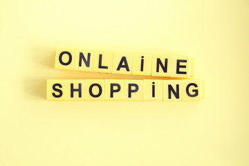 online shopping, creative concept, inscription on yellow cubes
