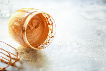 Dalgona coffee trend ice drink
cappuccino or latte fluffy creamy whipped
Menu concept healthy eating. food background top view copy space for text