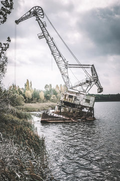 Chernobyl Abandoned Cranes. Rusty cranes in Chernobyl Exclusion Zone.