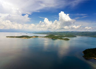 Lombok Indonesia, south Gili islands. Aerial drone view on sea and Gili Gede island. - 347907874