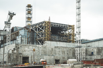 Chernobyl Abandoned Nuclear Plant. Nuclear Plant visible reactor no. 4 in Chernobyl Exclusion Zone....