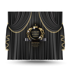 Elegant vip background with black curtains with fringe. Vector illustration