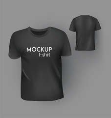 T-shirt male black mock up. Vector illustration