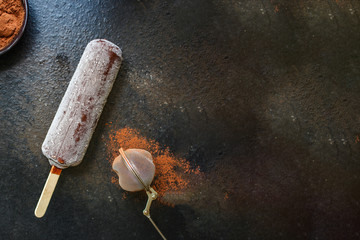 chocolate ice cream sweet dessert Menu concept healthy eating. food background top view copy space for text keto or paleo organic product diet 