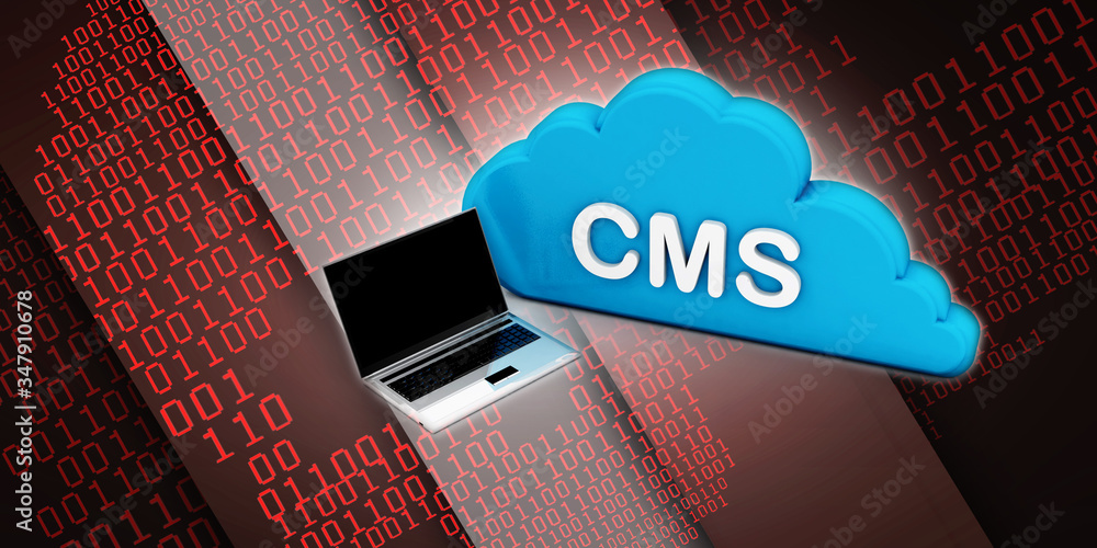 Poster 3d rendering laptop cms on a screen
