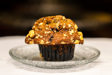 chocolate chip muffin on a plate