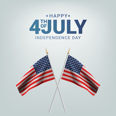 Happy 4th of July USA Independence Day. Waving flag of the america. 3D advertising textile vector flags. Fourth of July vertical background. Vector illustration