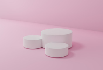 3d rendered illustration.  Pink minimal scene , podiumfor cosmetic product presentation. Abstract background with geometric podium platform in pastel colors. Template for design, presentation, adverti
